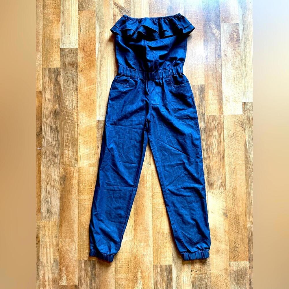 Gold Drama RUFFLE Jean Romper SZ Medium